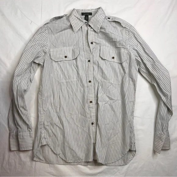 Bundle 2 Ralph Lauren Women’s M Long Sleeve Button-Front  Striped Shirt L080123 - Picture 2 of 11